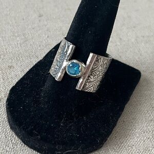Handmade Blue Topaz 925 Silver Cigar Band As Is